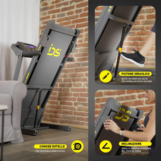 Tapis roulant G40 | IDS Indoor Sports | Dotato di comode rotelle per spostarlo senza fatica, pistone idraulico per l'apertura | Possibilità di inclinazione 