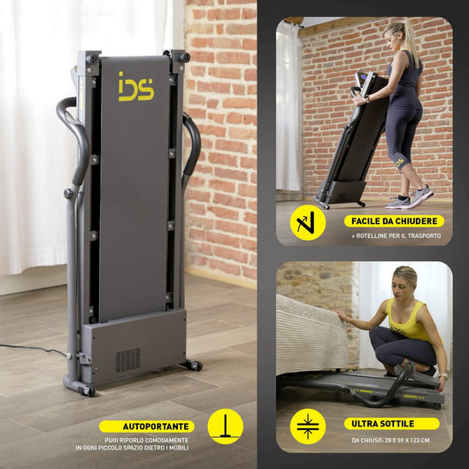 Tapis roulant G10 PRO | IDS Indoor Sports | Autoportante, facile da chiudere con rotelline per il trasporto, ultrasottile  |